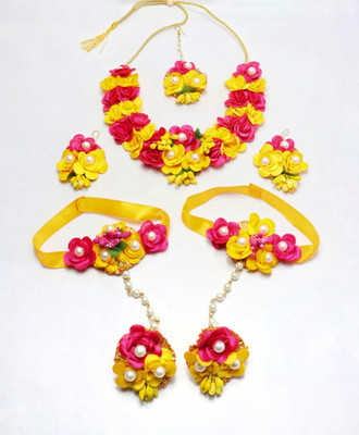 Shubh Lakshmi Creation Fabric Yellow Jewellery Set(Pack of 2)