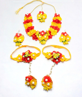 Shubh Lakshmi Creation Fabric Multicolor, Red, Yellow Jewellery Set(Pack of 1)