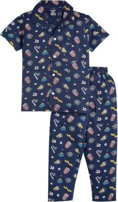 Smarty Kids Nightwear Baby Boys Printed Cotton(Blue Pack of 1)