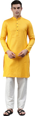 Manthan Men Checkered Straight Kurta(Yellow)