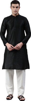 Manthan Men Self Design Straight Kurta(Black)
