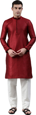 Manthan Men Woven Design Straight Kurta(Maroon)