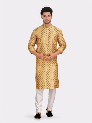 ENCINO Men Printed Straight Kurta(Beige)