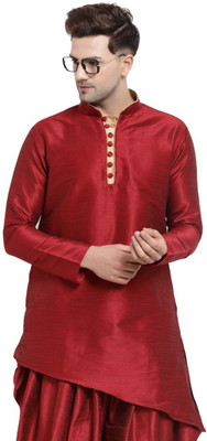 Sydney Heights Men Solid Asymmetric Kurta(Maroon)