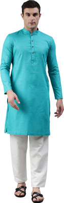Manthan Men Checkered Straight Kurta(Green)