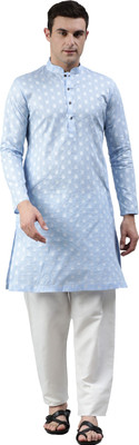 Manthan Men Printed Straight Kurta(Blue)