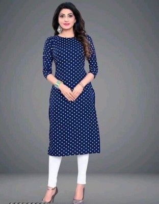 Kum Kum print Women Polka Print Straight Kurta(Dark Blue)