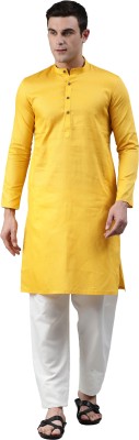 Manthan Men Self Design Straight Kurta(Yellow)