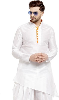 Sydney Heights Men Solid Asymmetric Kurta(White)