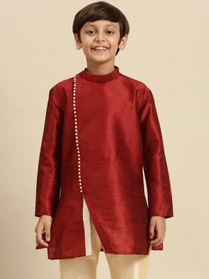 Sanwara Boys Self Design Frontslit Kurta(Red)