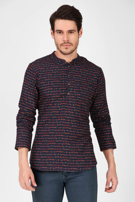 Koshin Men Printed Straight Kurta(Dark Blue)