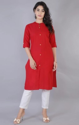 RACHNA FASHION Women Solid Straight Kurta(Red)