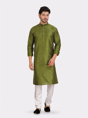 ENCINO Men Printed Straight Kurta(Dark Green)