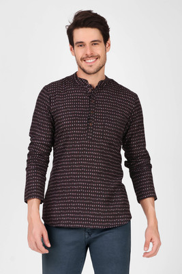 Koshin Men Printed Straight Kurta(Black)