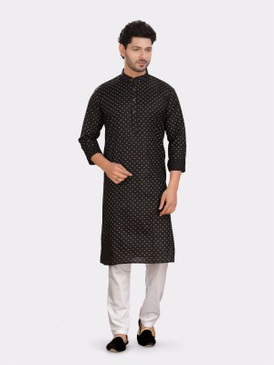 ENCINO Men Printed Straight Kurta(Black)