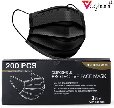 Vaghani 200 Black Units With Nose Pin Disposable Iso Mark 3 Ply Pharmaceutical Breathable Surgical Pollution Face Mask Respirator with 3 Layer For Men, Women, Kids 3 Ply Surgical Mask (200 Piece) ( With Nose Pin )( Black ) Surgical Mask With Melt Blown Fabric Layer(Black, Free Size, Pack of 200, 3 P Vaghani 200 Black Units With Nose Pin Disposable Iso Mark 3 Ply Pharmaceutical Breathable Surgical Pollution Face Mask Respirator with 3 Layer For Men, Women, Kids 3 Ply Surgical Mask (200 Piece) ( With Nose Pin )( Black ) Surgical Mask With Melt Blown Fabric Layer(Black, Free Size, Pack of 200, 3 P