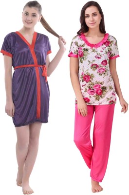 YUALIN CREATION Women Nighty with Robe(Pink)