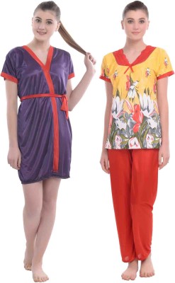 YUALIN CREATION Women Nighty with Robe(Yellow)