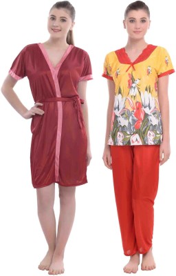 YUALIN CREATION Women Nighty with Robe(Yellow)