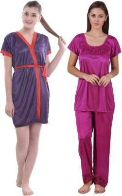 YUALIN CREATION Women Nighty with Robe(Purple, Pink)