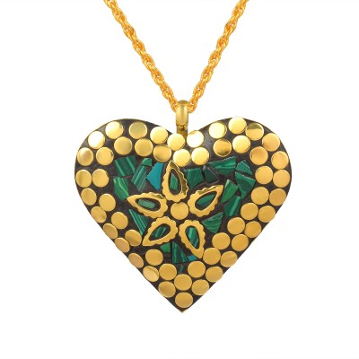 MissMister Brass Gold finished Firoza Flakes Heartshape Fashion Jewellery Men Women Gold-plated Alloy Pendant Set