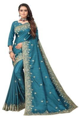 DANZIL FASHION Embroidered Banarasi Silk Blend Saree(Blue)