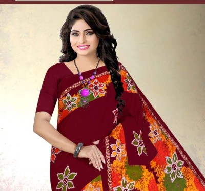 Adityatraders Printed Bollywood Cotton Blend Saree(Orange)