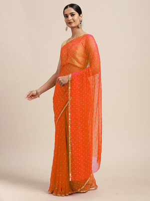 JiproStore Printed Daily Wear Chiffon Saree(Orange)