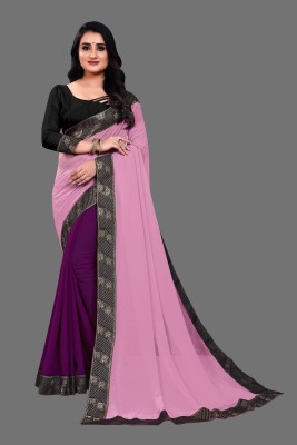 Aai shree khodiyar Solid/Plain Daily Wear Georgette Saree(Purple, Pink)