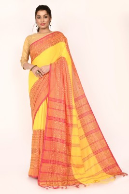 Buymyethnic Self Design Bollywood Handloom Pure Cotton Saree(Yellow)