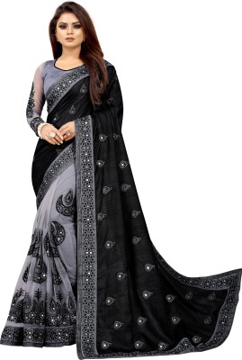 b bella creation Embellished Bollywood Net Saree(Black, Grey)