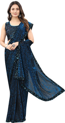 Crystalvilla Self Design Bollywood Lycra Blend Saree(Blue)