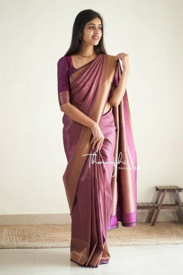 SHOPDROP Woven Kanjivaram Pure Silk Saree(Purple)