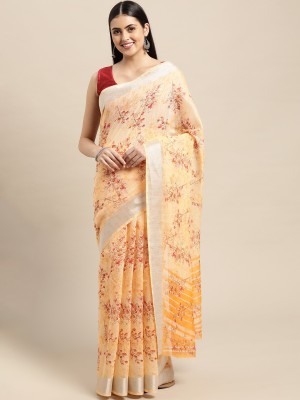 Kimisha Printed Bollywood Linen Saree(Orange)