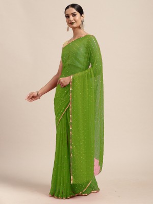 REDFISH Embroidered Daily Wear Chiffon Saree(Green)