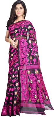 Jammdani Embellished Jamdani Cotton Silk Saree(Black, Pink)