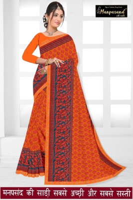 MANPASAND SILK MILLS Printed Bollywood Brasso Saree(Orange)