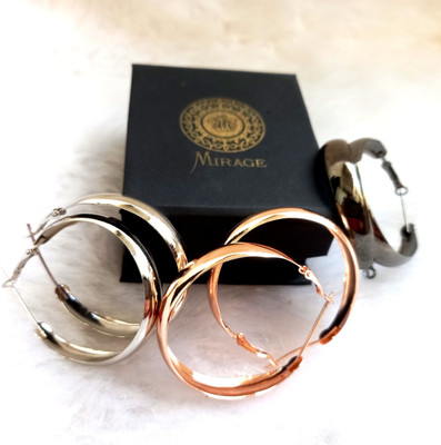 MIRAG 3Pair/Set Combo of 3 hoop round earrings Alloy Hoop Earring Metal Hoop Earring, Huggie Earring, Drops & Danglers