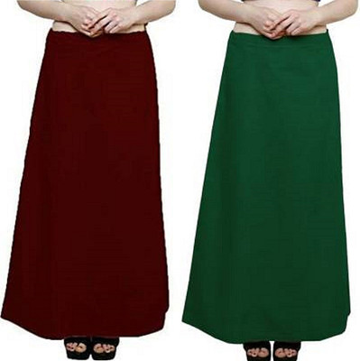 MAROON-BOTTLE GREEN Pure Cotton Petticoat(Medium)