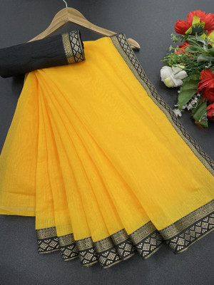 Volmina Self Design, Solid/Plain Chanderi Cotton Blend Saree(Yellow)