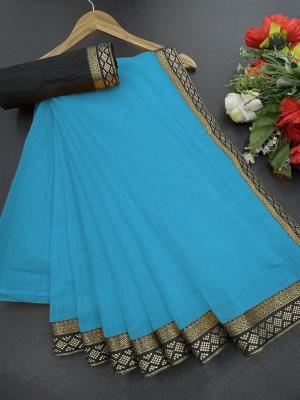 Volmina Self Design, Solid/Plain Chanderi Cotton Blend Saree(Light Blue)