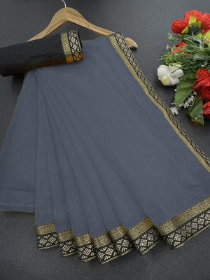 Volmina Self Design, Solid/Plain Chanderi Cotton Blend Saree(Grey)
