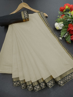 Volmina Self Design, Solid/Plain Chanderi Cotton Blend Saree(Cream)
