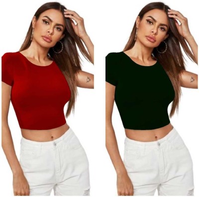 Dream Beauty Fashion Casual Solid Women Dark Green, Red Top