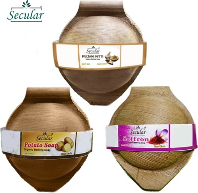 Secular Multani Mitti Potato Safforn Organic Bathing Soap Combos 3x100g(3 x 100 g)