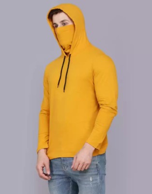 VANDITA FASHION Solid Men Hooded Neck Yellow T-Shirt