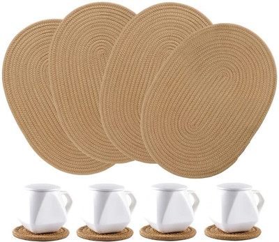 Textile and Beyond Oval Pack of 8 Table Placemat(Brown, Jute)