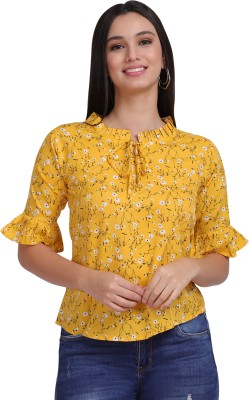 Mercey Collection Casual Floral Print Women Yellow Top