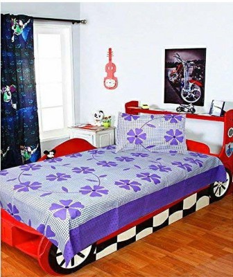Bhagwati Handloom 185 TC Cotton Single Printed Flat Bedsheet(Pack of 1, Purple)