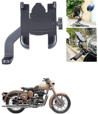 AutoGnix Mirror Fitting Metal Mobile Holder For Royal Enfield Classic Desert Storm Bike Mobile Holder(Black)
